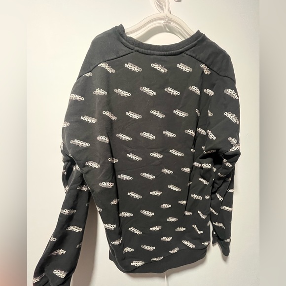 Adidas Crewneck Sweatshirt Black White Sweater Long Sleeve Cozy Logo - Picture 3 of 5